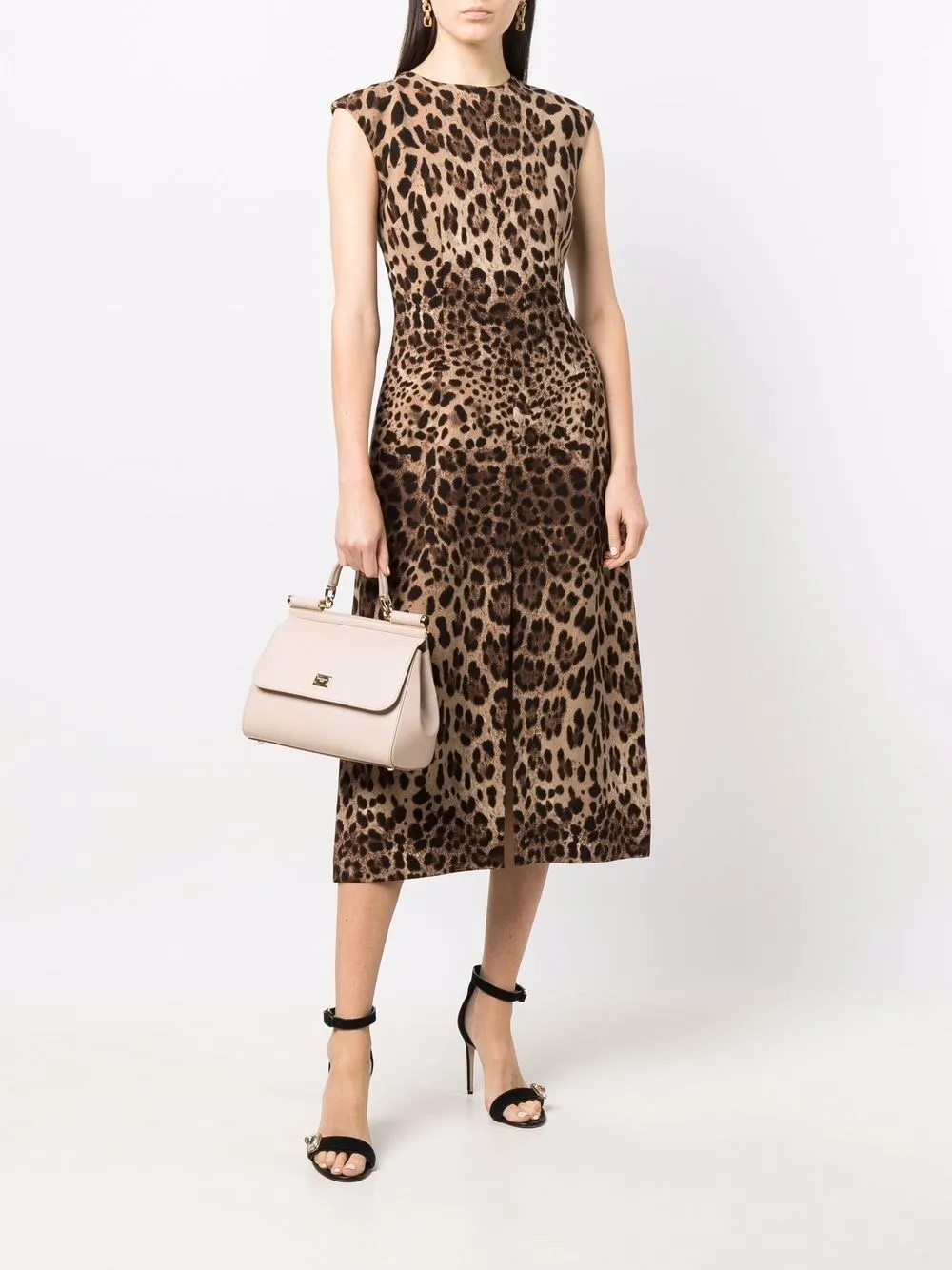 Dolce&Gabbana-abito midi con stampa leopardata