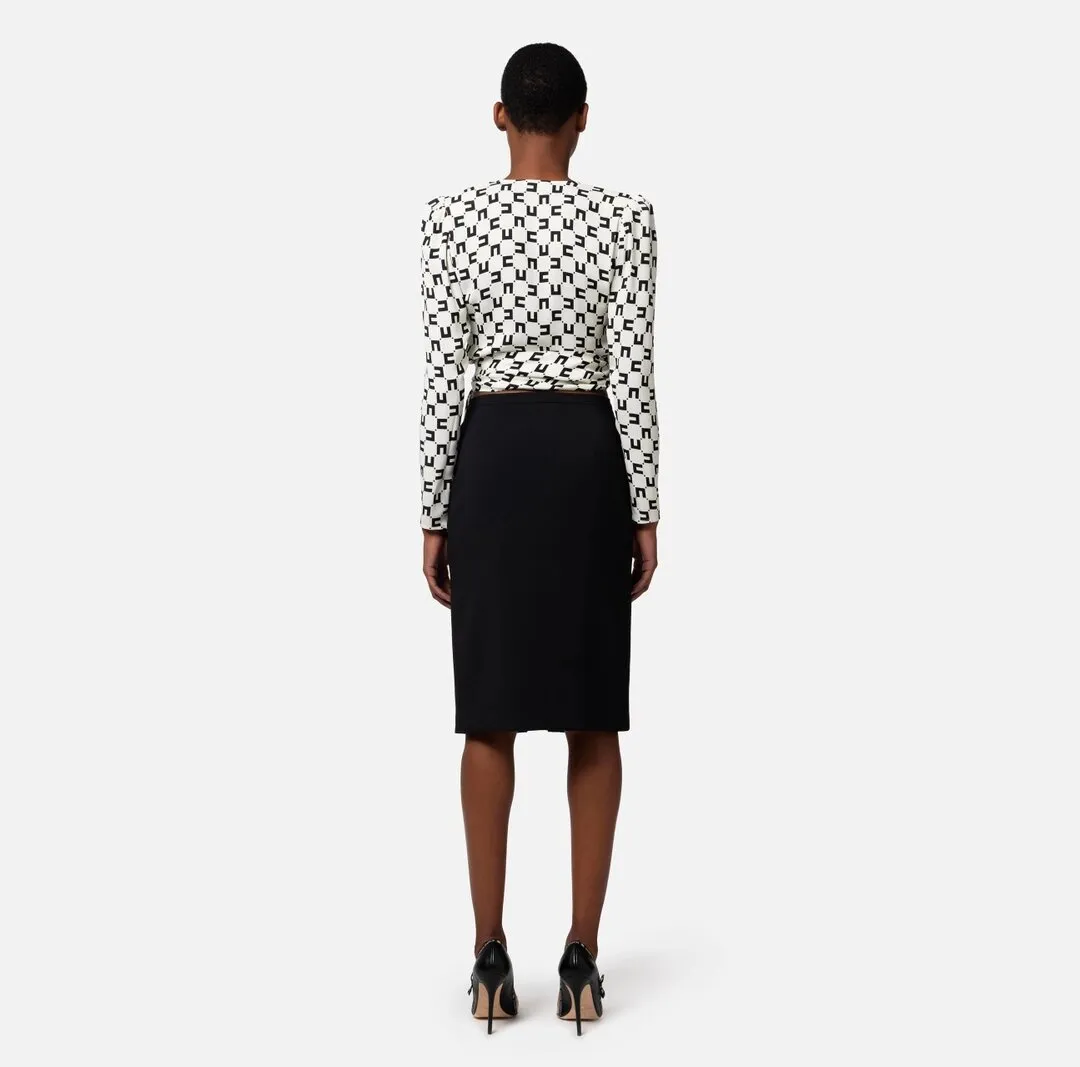 ELISABETTA FRANCHI Camicia cropped in georgette di viscosa stampa logo con nodo