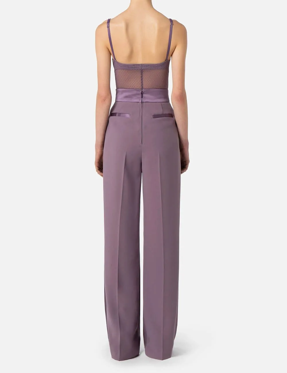 Elisabetta Franchi     Pantalone in crêpe con fascione ricamato Candy Violet