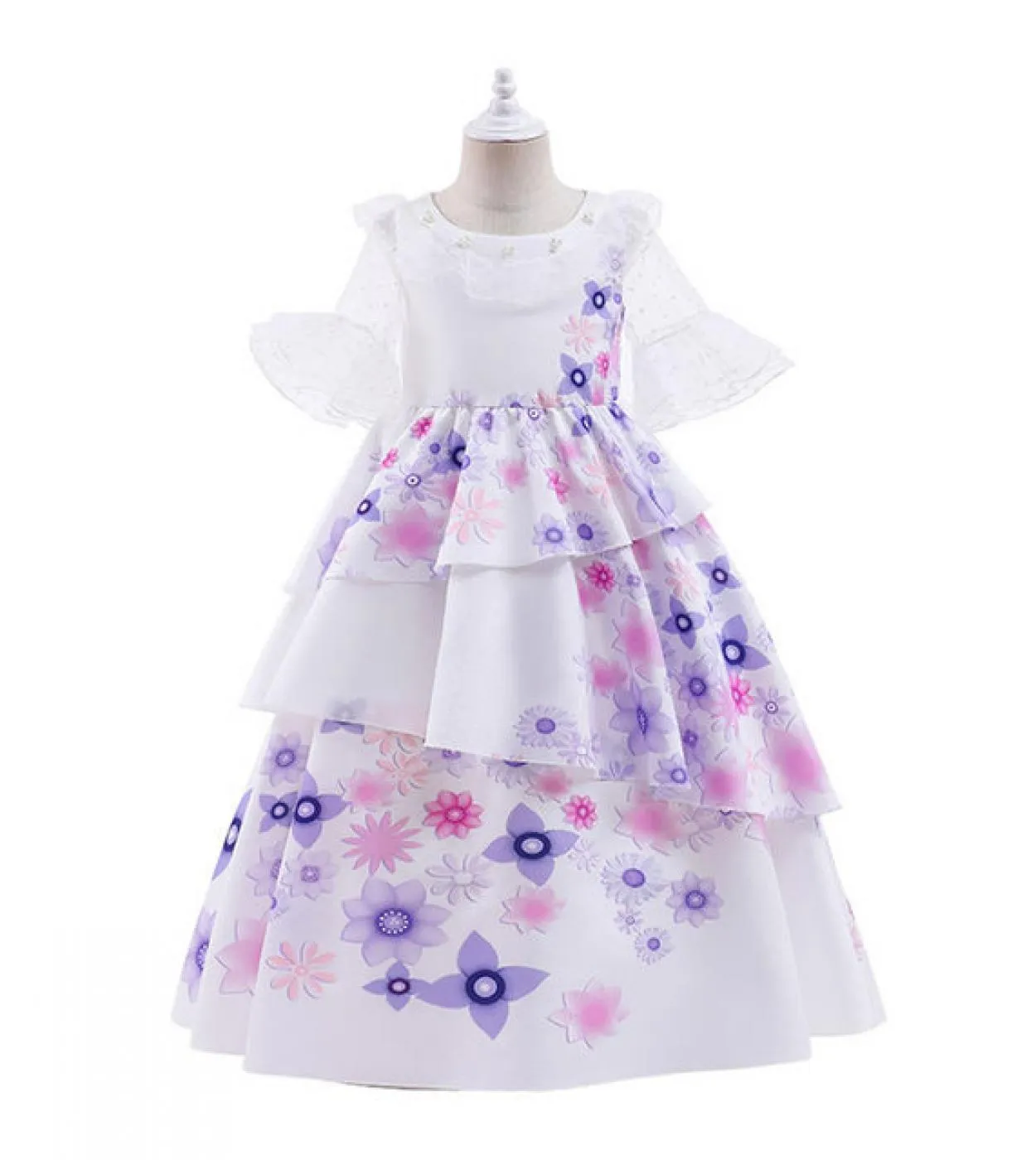 Encanto Costume per bambini Abito floreale Halloween Festive Teen Girl Up Lace Party Princess Frock Bambini Tunica bianca 3 11