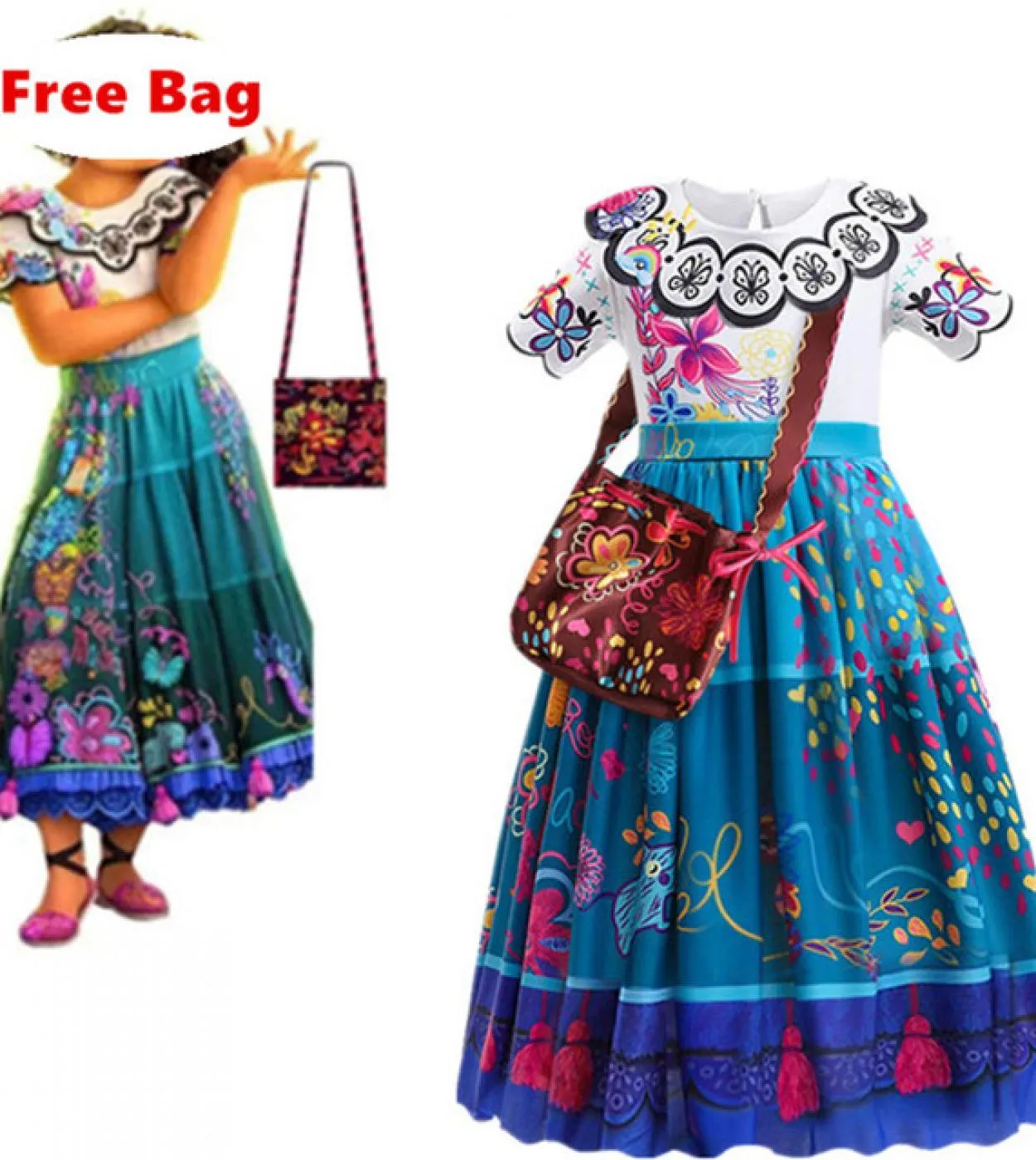 Fancy Girl Princess Dresses Encanto Mirabel Costume Cosplay Natale Halloween Princess Dress Up Children Disfraz Party