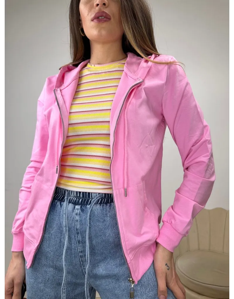 FELPA PRIMAVERILE CON ZIP ROSA