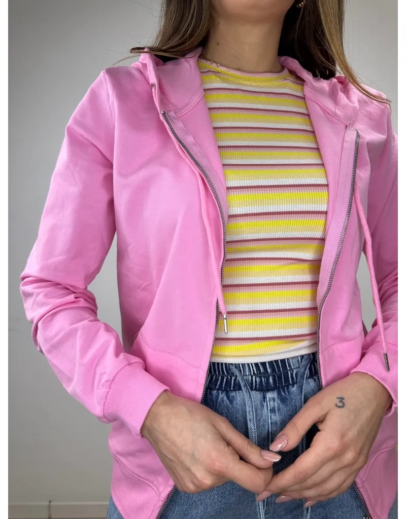 FELPA PRIMAVERILE CON ZIP ROSA