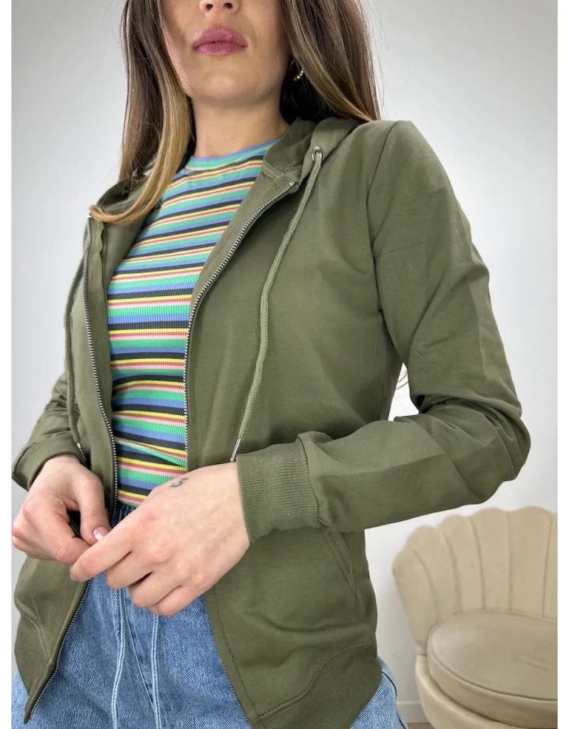 FELPA PRIMAVERILE CON ZIP VERDE