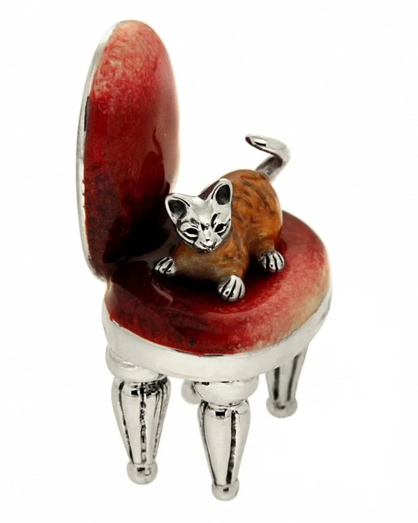 Gatto su sedia soprammobile argento 925 smalto
