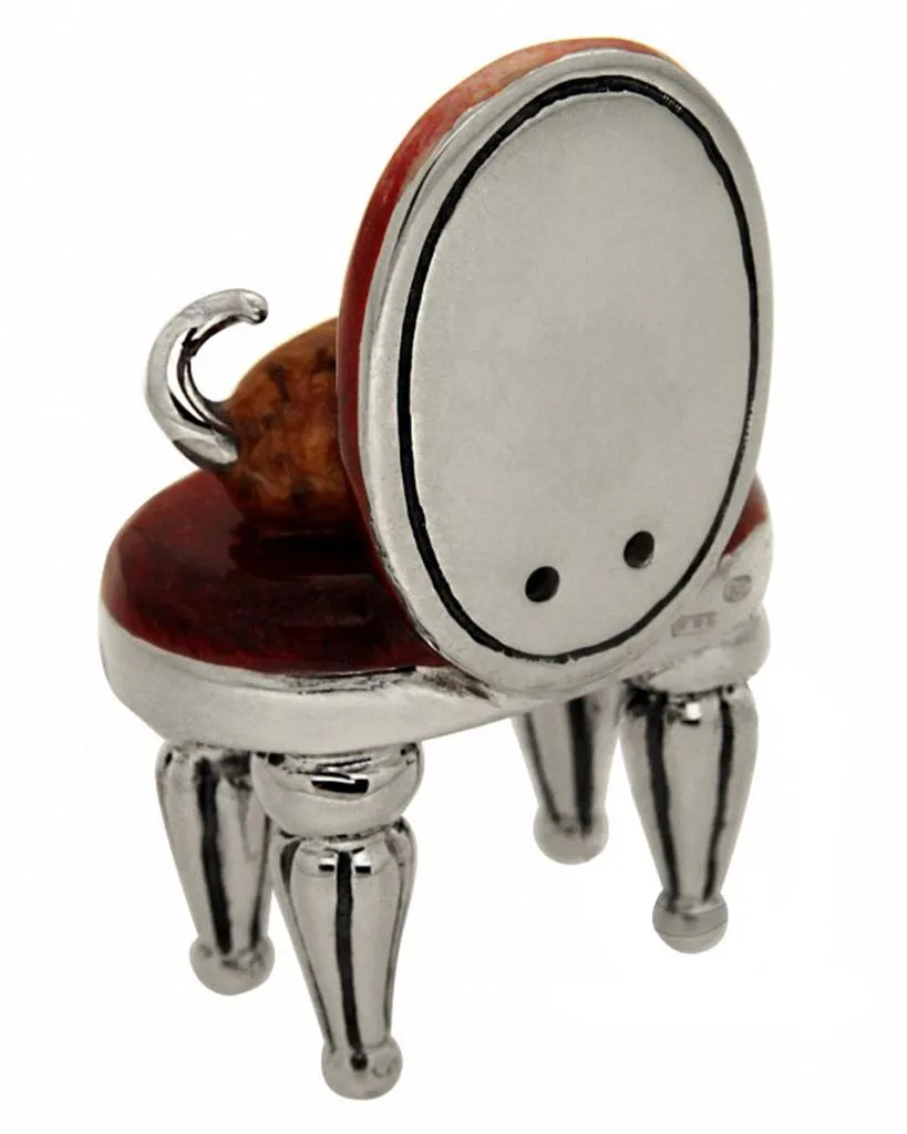 Gatto su sedia soprammobile argento 925 smalto