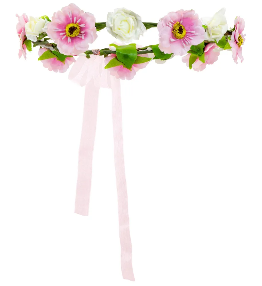 Ghirlanda di capelli di fiori con nastri rosa