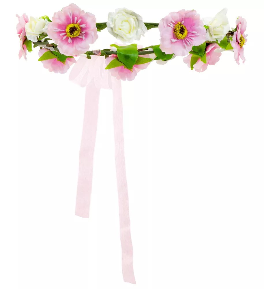 Ghirlanda di capelli di fiori con nastri rosa