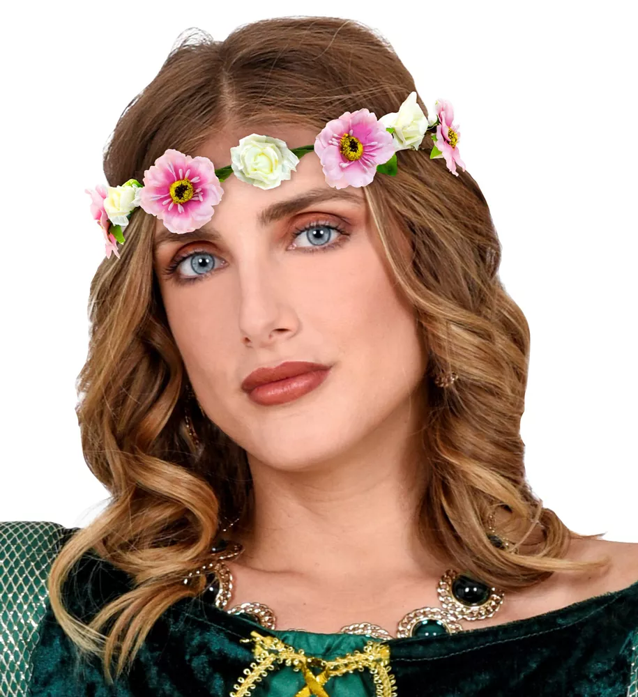 Ghirlanda di capelli di fiori con nastri rosa