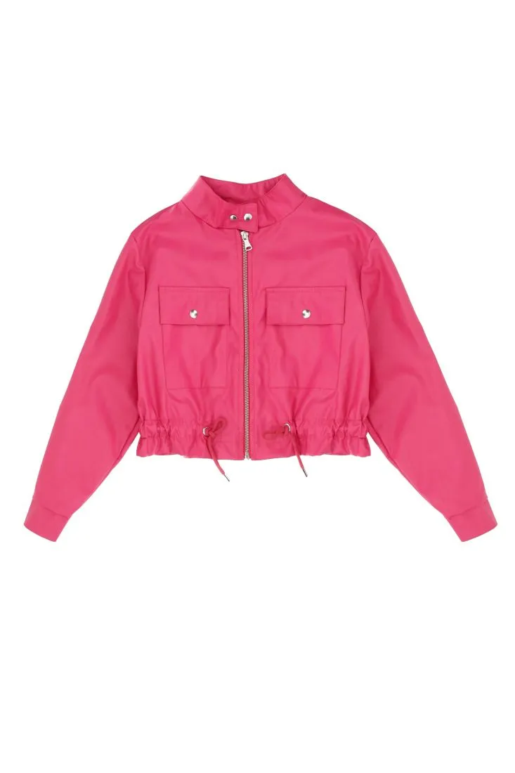 Giacca bambina in similpelle monocolour con collo