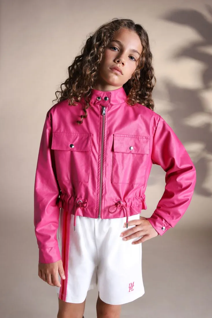 Giacca bambina in similpelle monocolour con collo