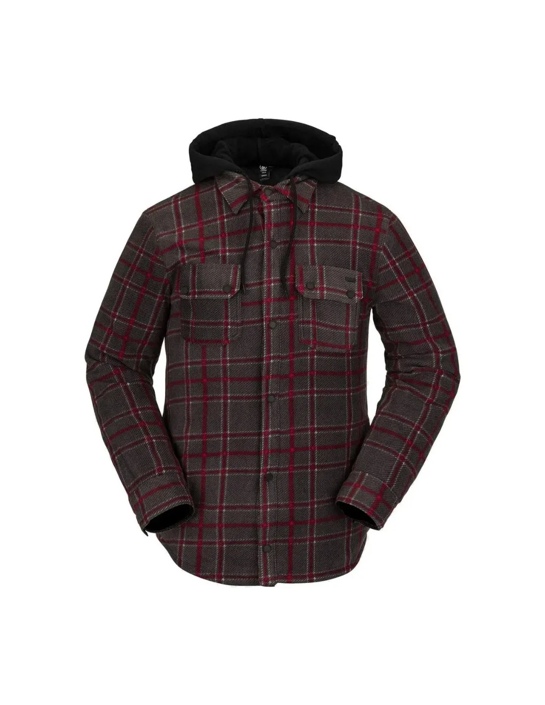 Giacca con cappuccio in flanella isolante Volcom Field scozzese nera