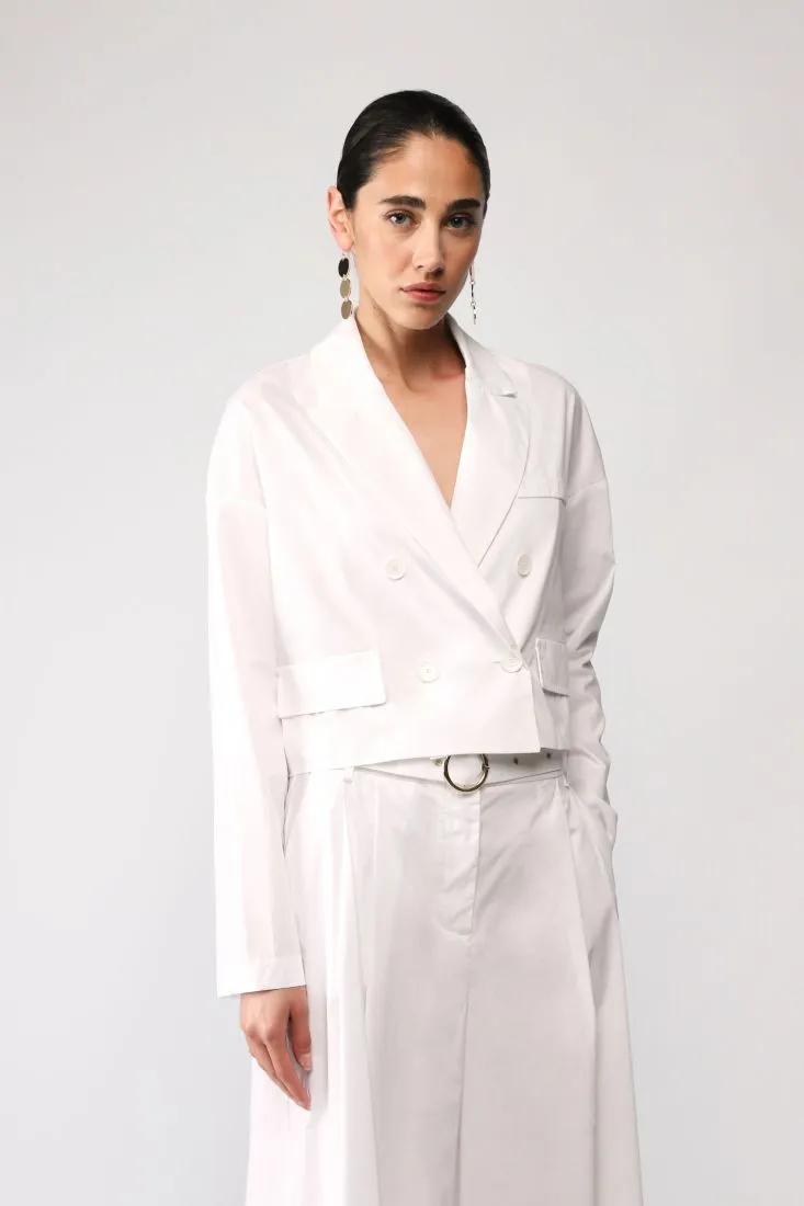 Giacca oversize cropped con revers a lancia e taschino