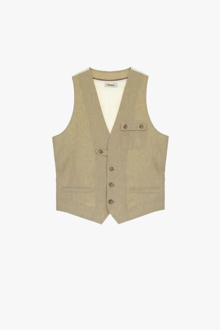 Gilet monopetto con taschino applicato e martingala