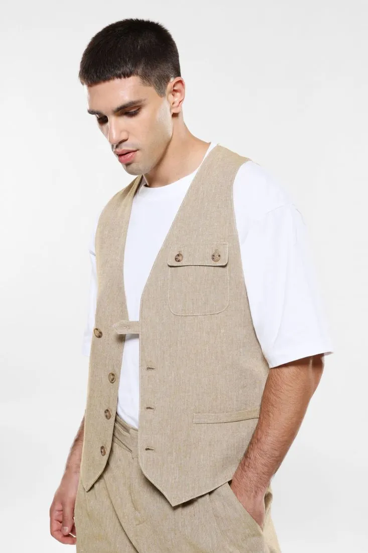 Gilet monopetto con taschino applicato e martingala