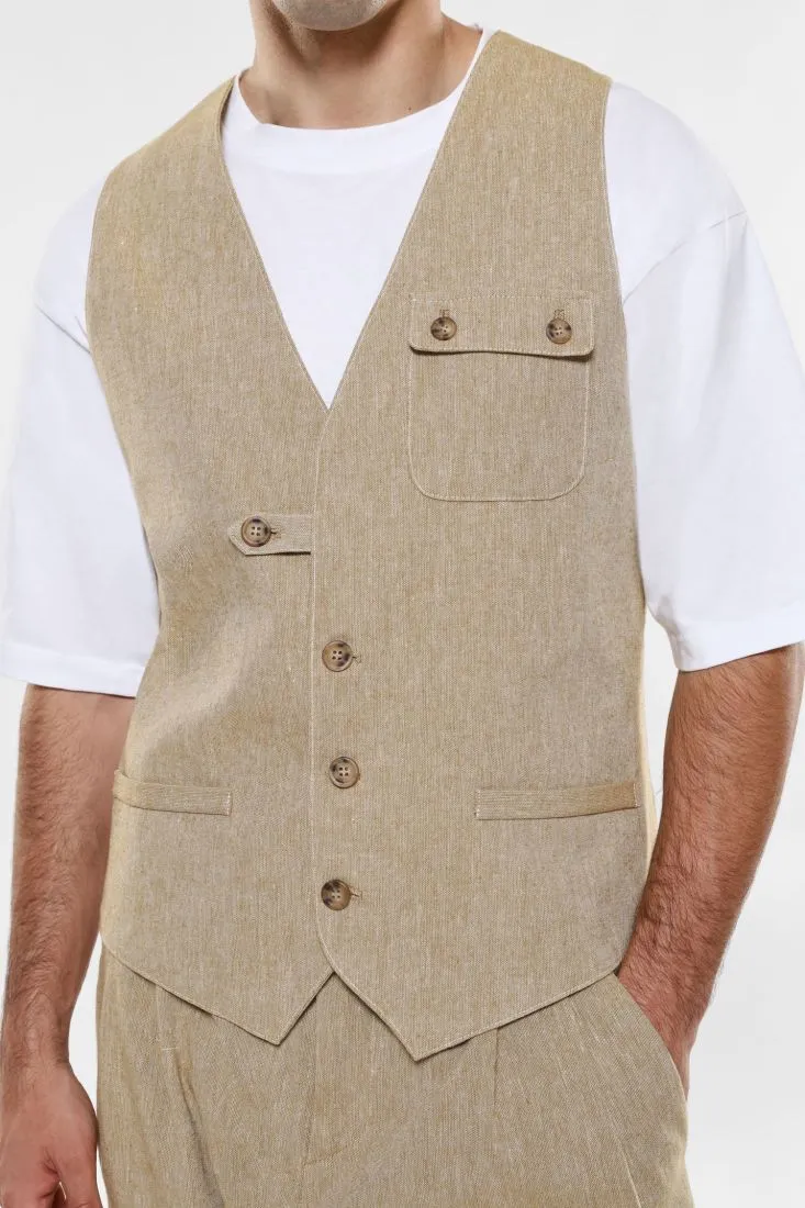 Gilet monopetto con taschino applicato e martingala