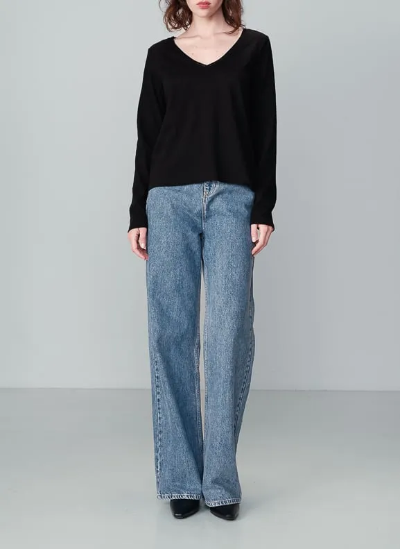  GRACE ET MILA   NISI - T-shirt dritta in misto cotone | Nero