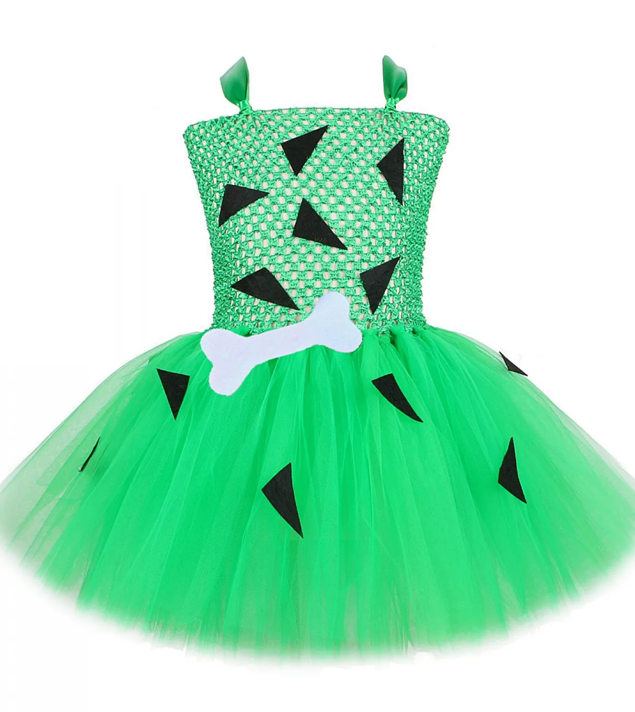 Green Flinstones Pebbles Tutu Dress For Girls Kids Costume di Halloween Carvegirl Pebbles Bone Abiti Outfit per il compleanno