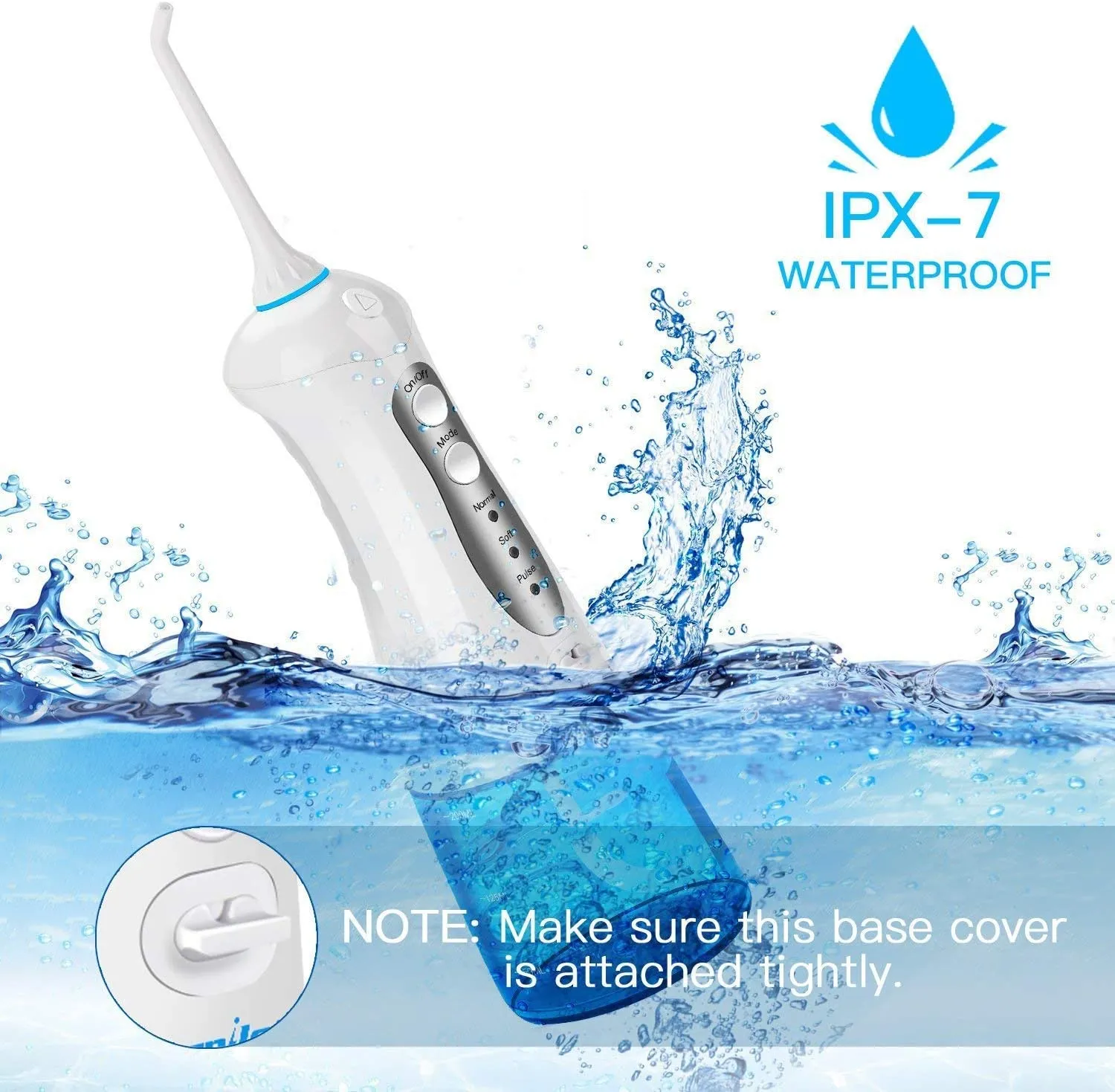 Idropulsore Dentale Portatile 300ml Professionale con 4 Ugelli di Ricambio, 3 Modalità IPX7 Impermeabile Irrigatore Orale Portat