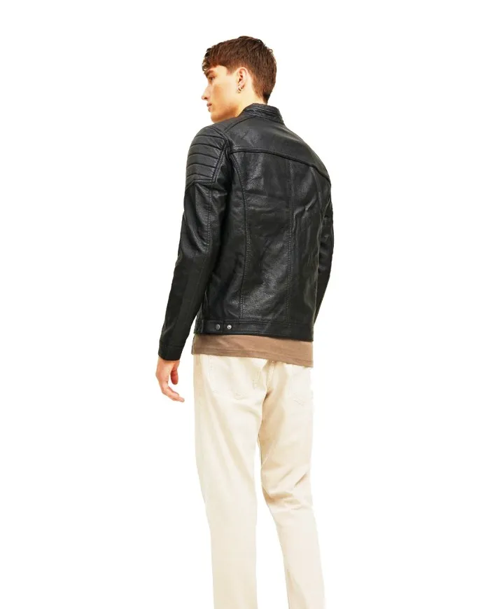 JACK & JONES Giacca Uomo 12182192 TANO A-EE Ecopelle da corsa 01 BLACK