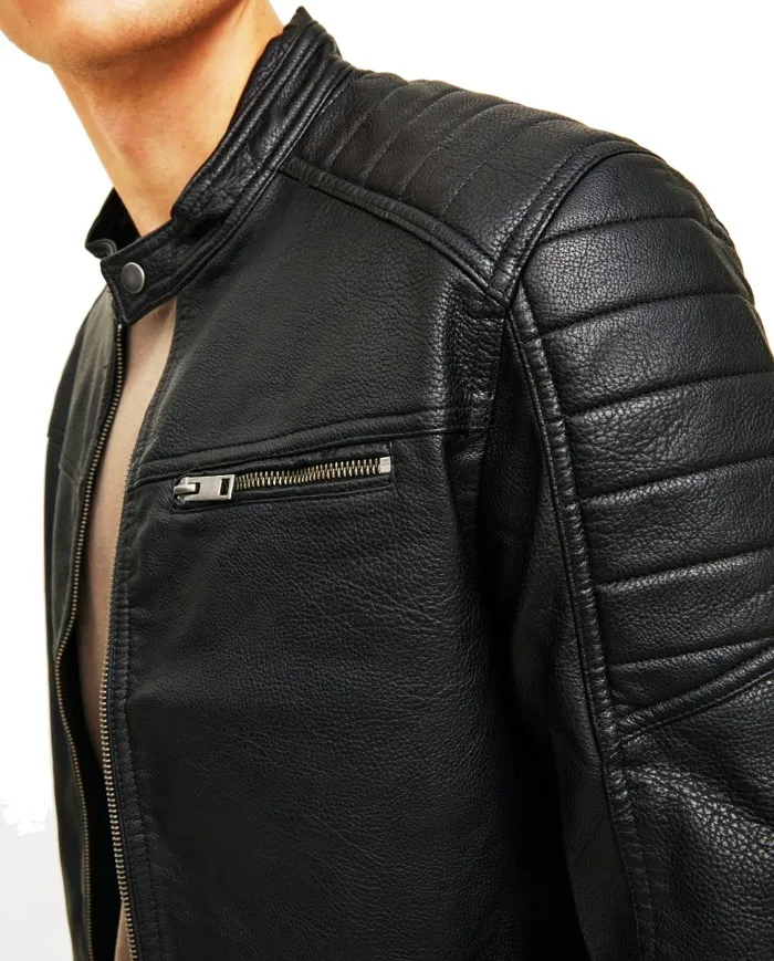 JACK & JONES Giacca Uomo 12182192 TANO A-EE Ecopelle da corsa 01 BLACK
