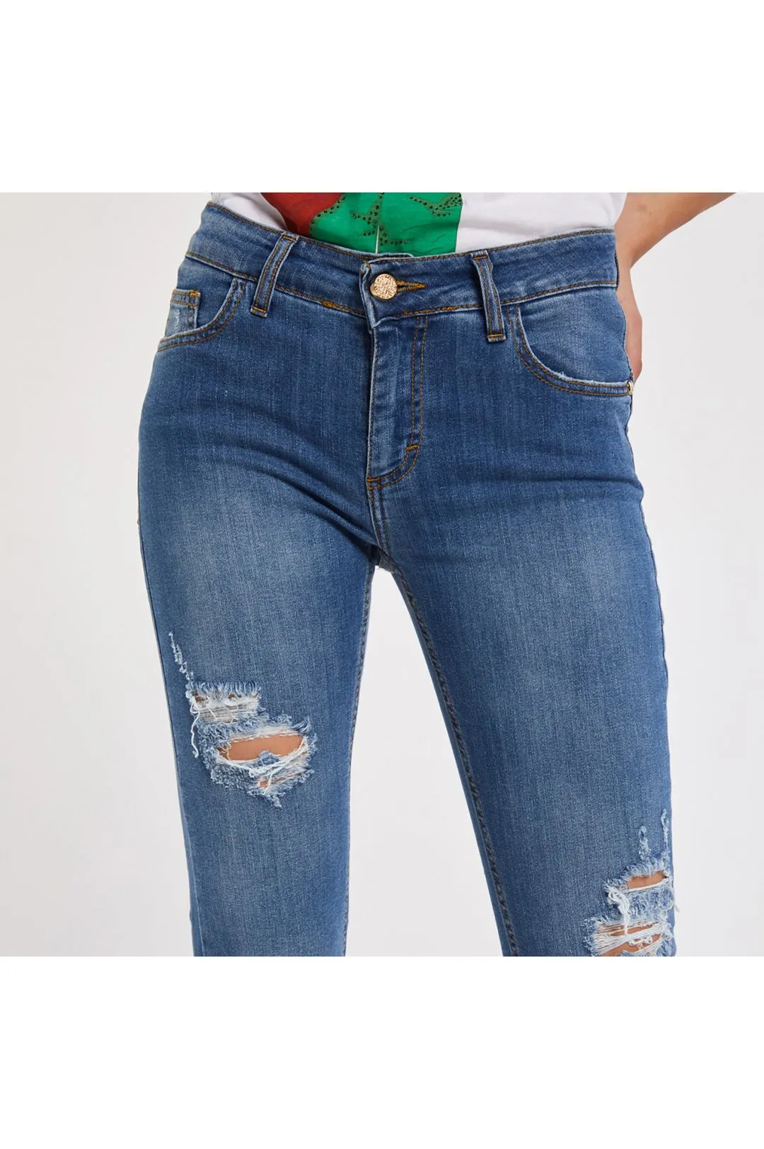 jeans audrey slim con abrasioni blu medio