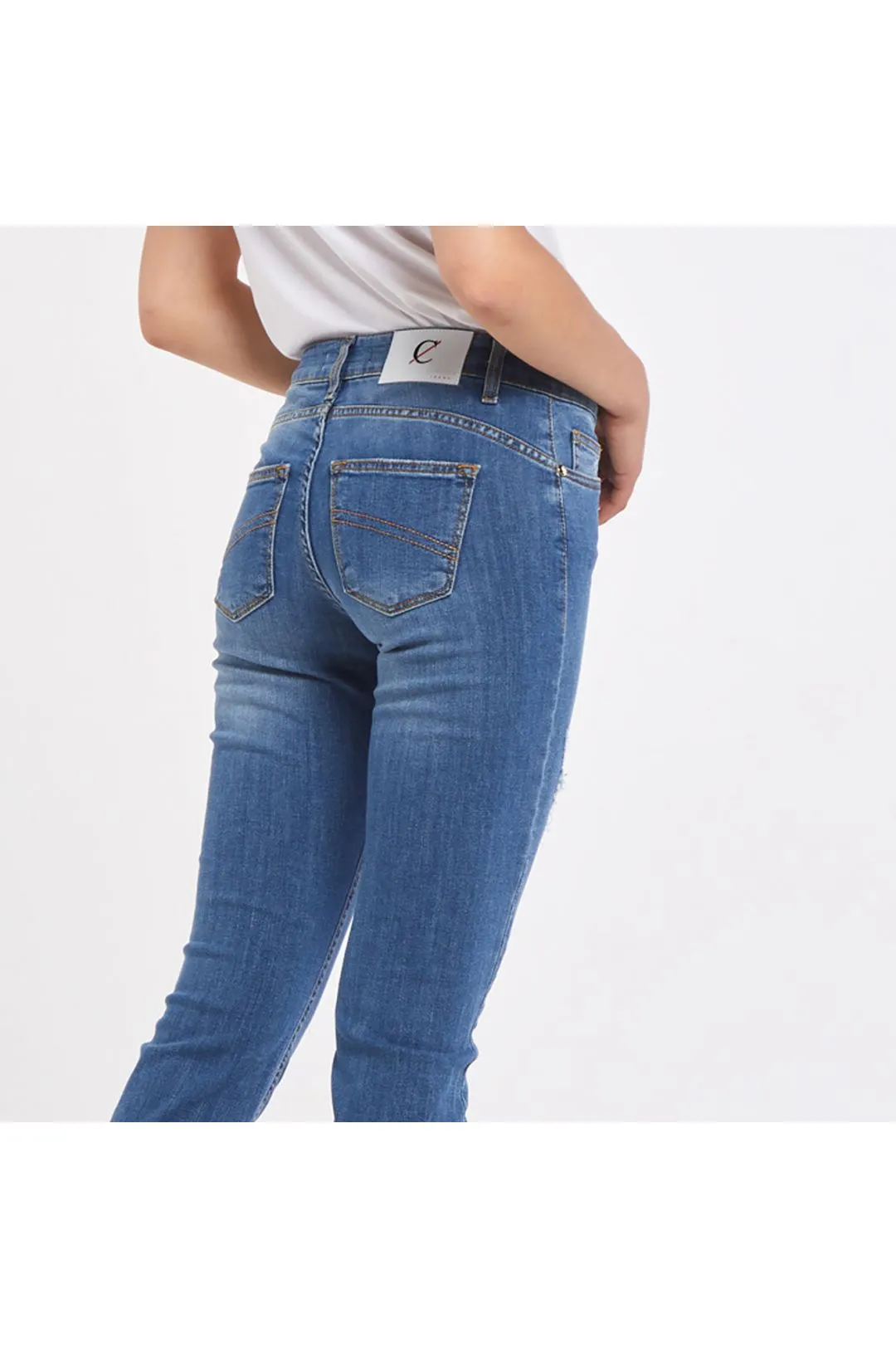 jeans audrey slim con abrasioni blu medio