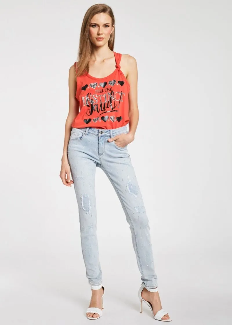 Jeans skinny con strass
