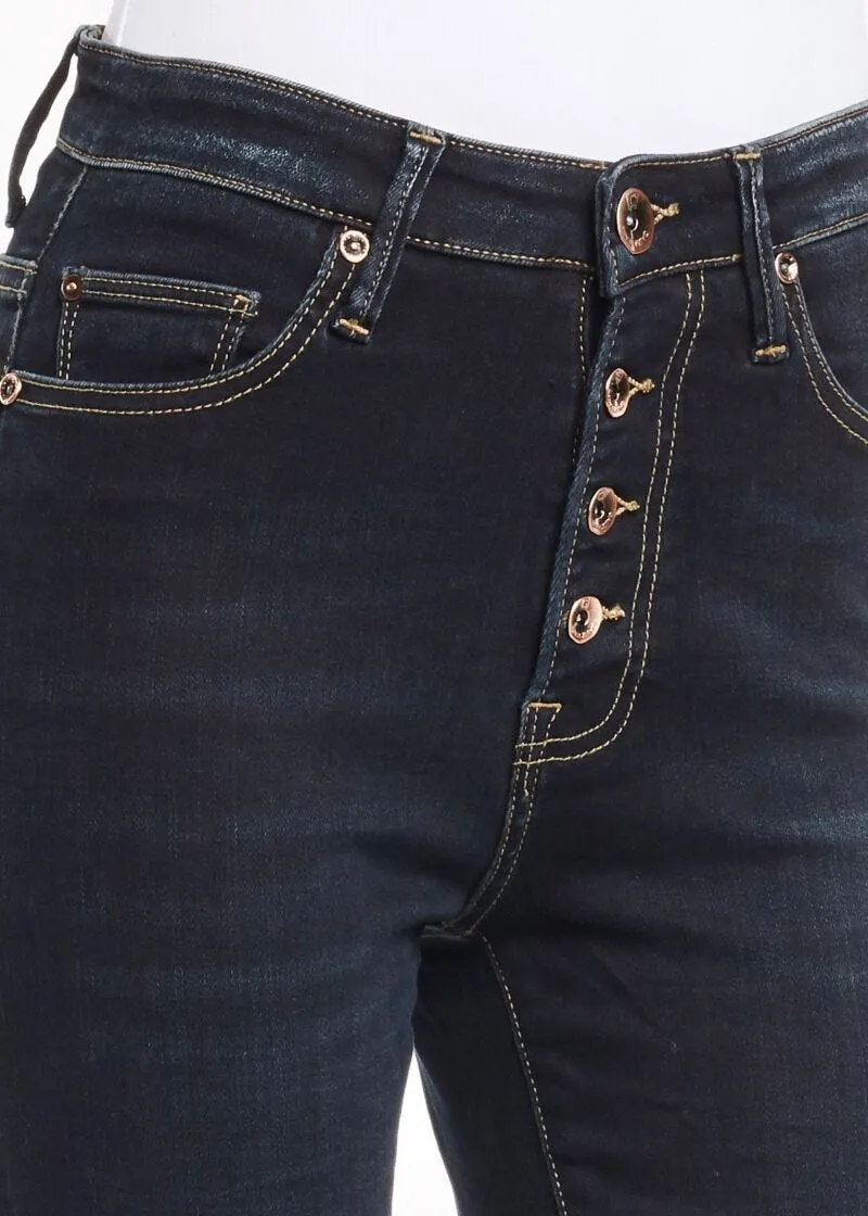 Jeans straight cropped indaco scuro