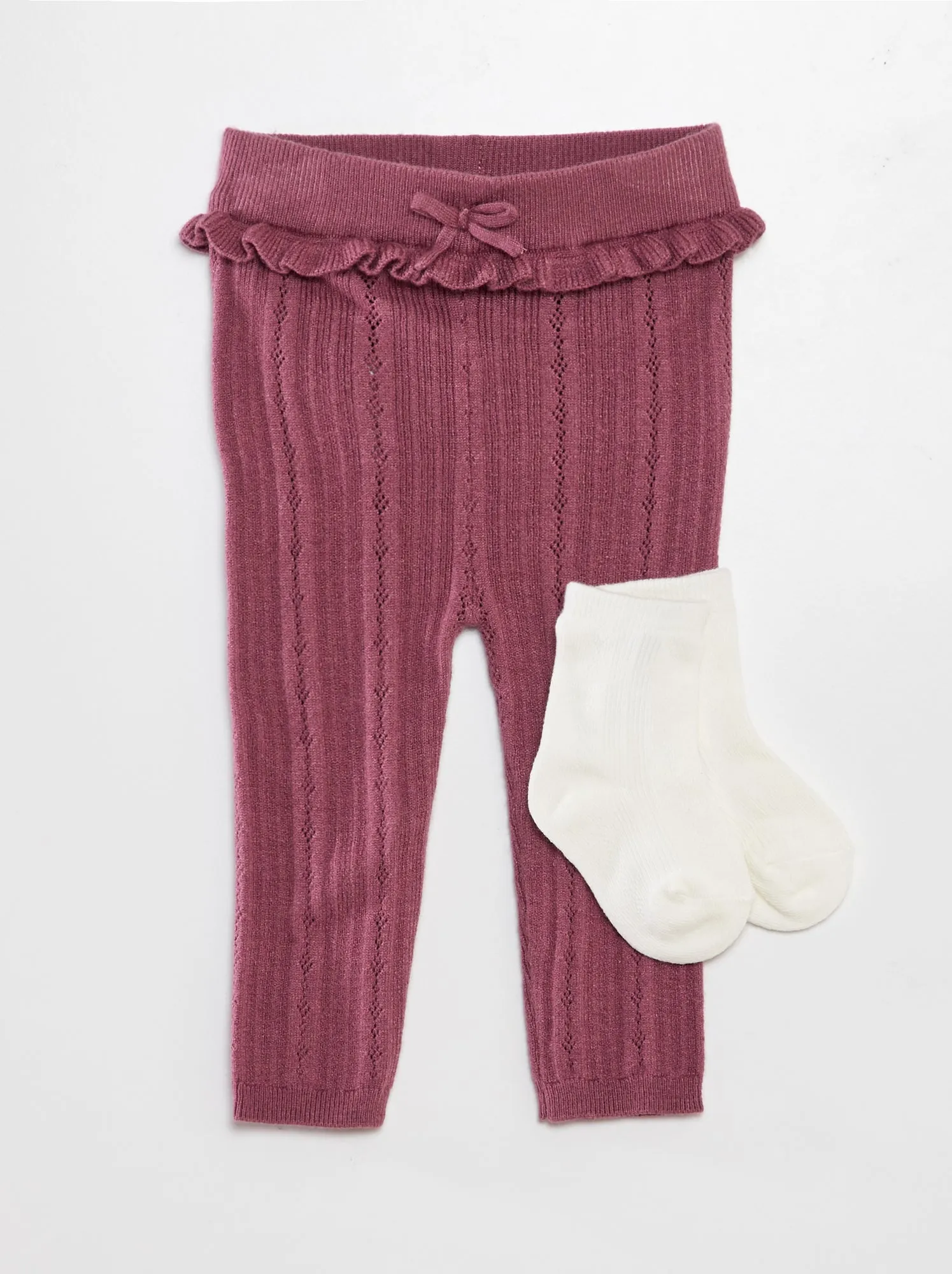 Leggings lavorati a maglia traforata + calzini - ROSA