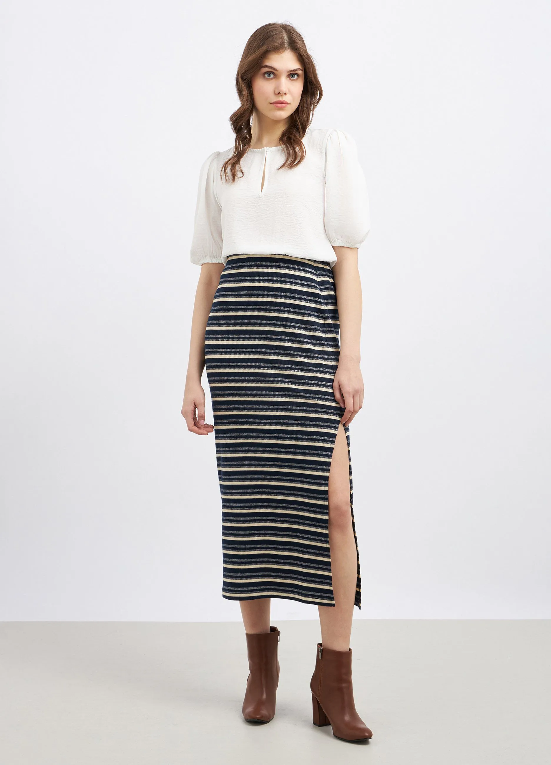 Longuette rigata in misto viscosa stretch e filo lurex donna