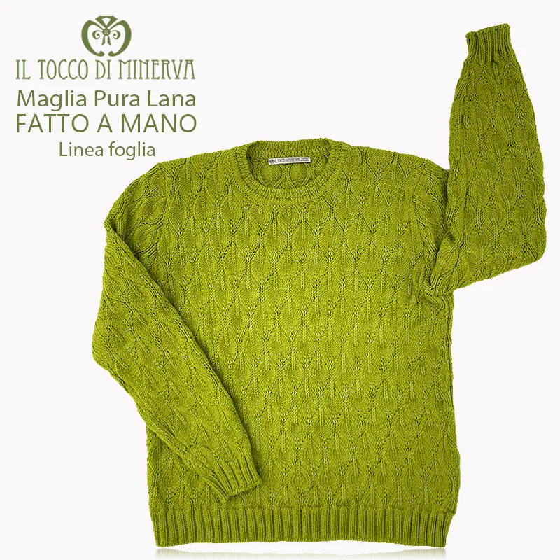 Maglia Donna Pura Lana lavorata linea foglia - Fatto a Mano