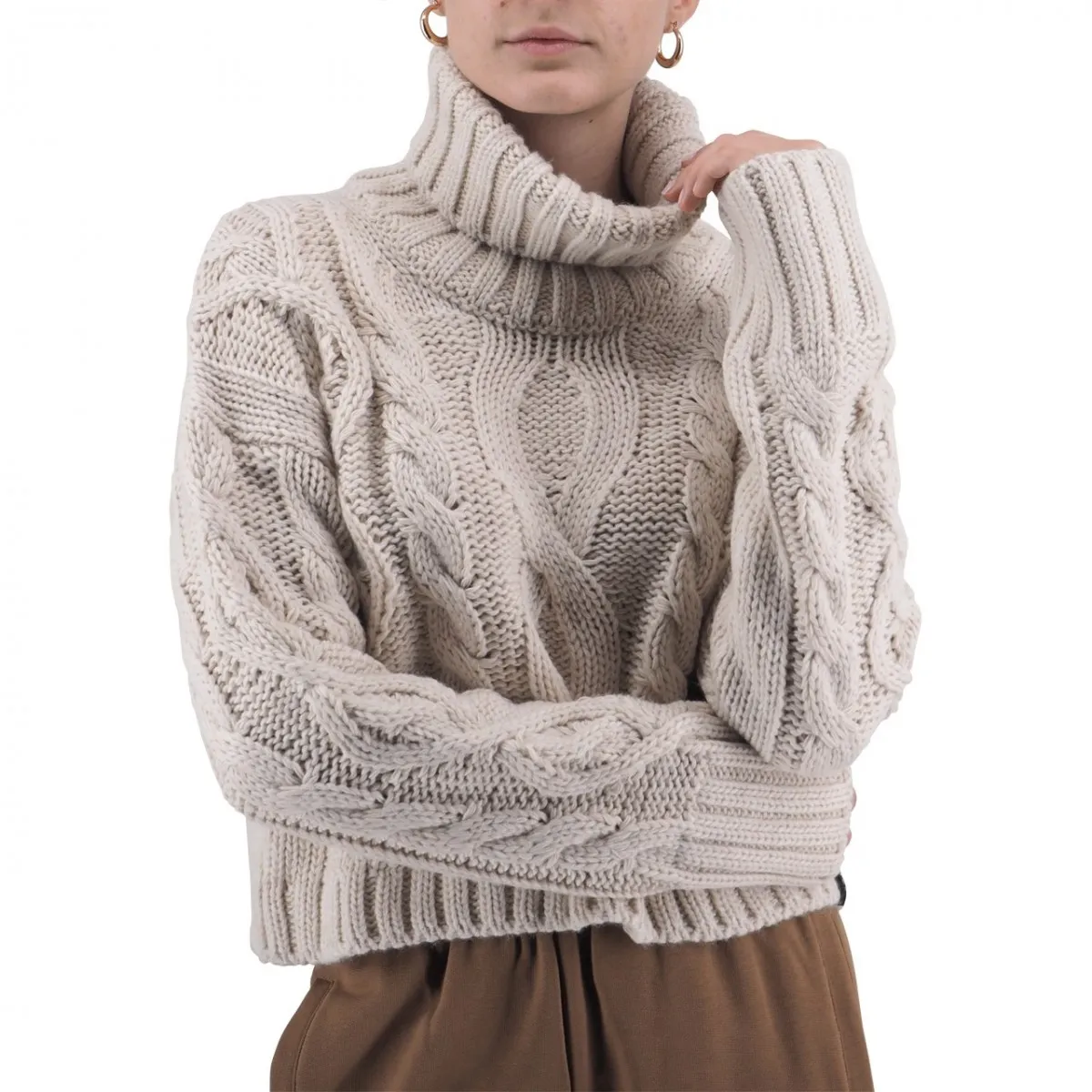 Maglione Crop Dolcevita Trama Intrecciata