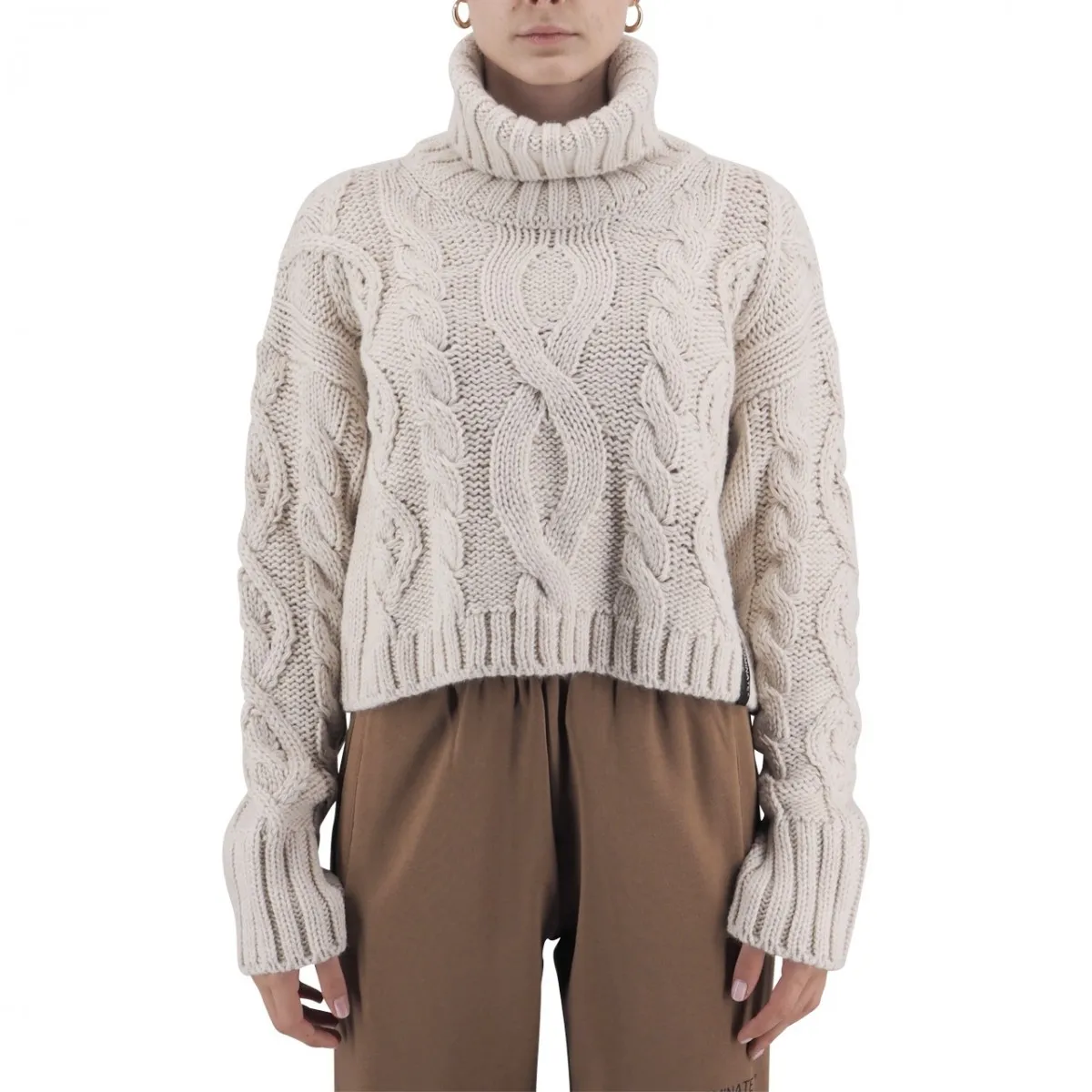 Maglione Crop Dolcevita Trama Intrecciata
