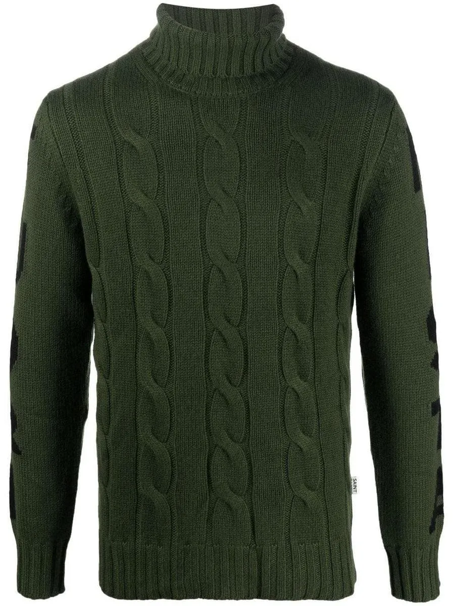 Maglione dolcevita uomo a trecce con stampa