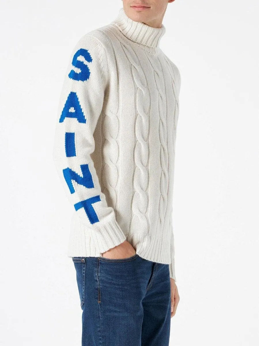 Maglione dolcevita uomo a trecce con stampa
