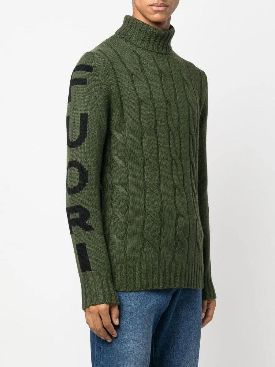 Maglione dolcevita uomo a trecce con stampa