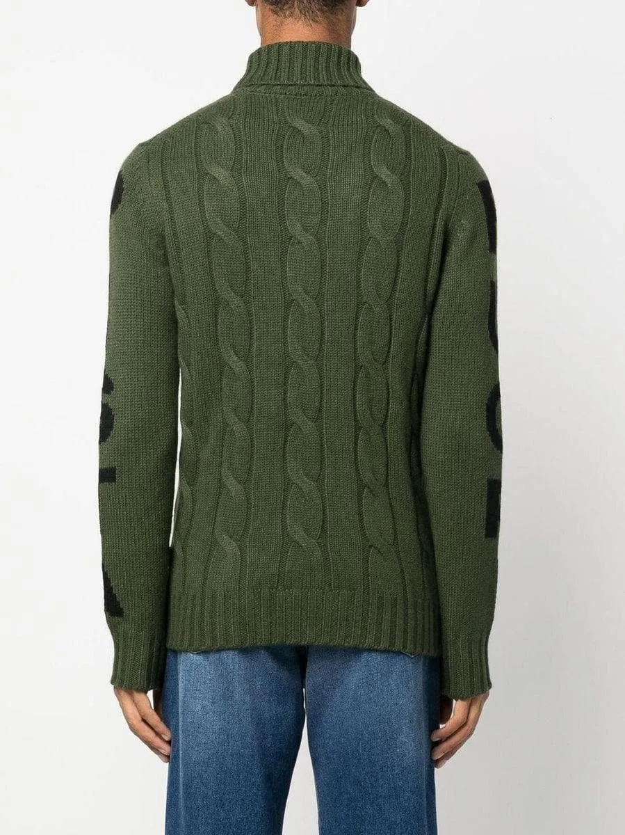 Maglione dolcevita uomo a trecce con stampa