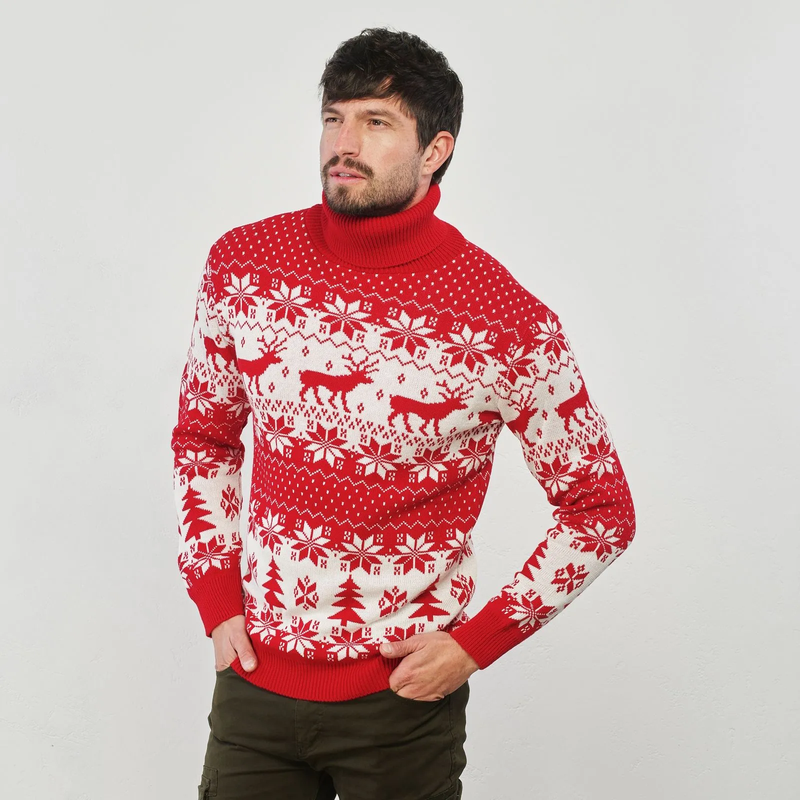 Maglione rosso dolcevita stampa natale