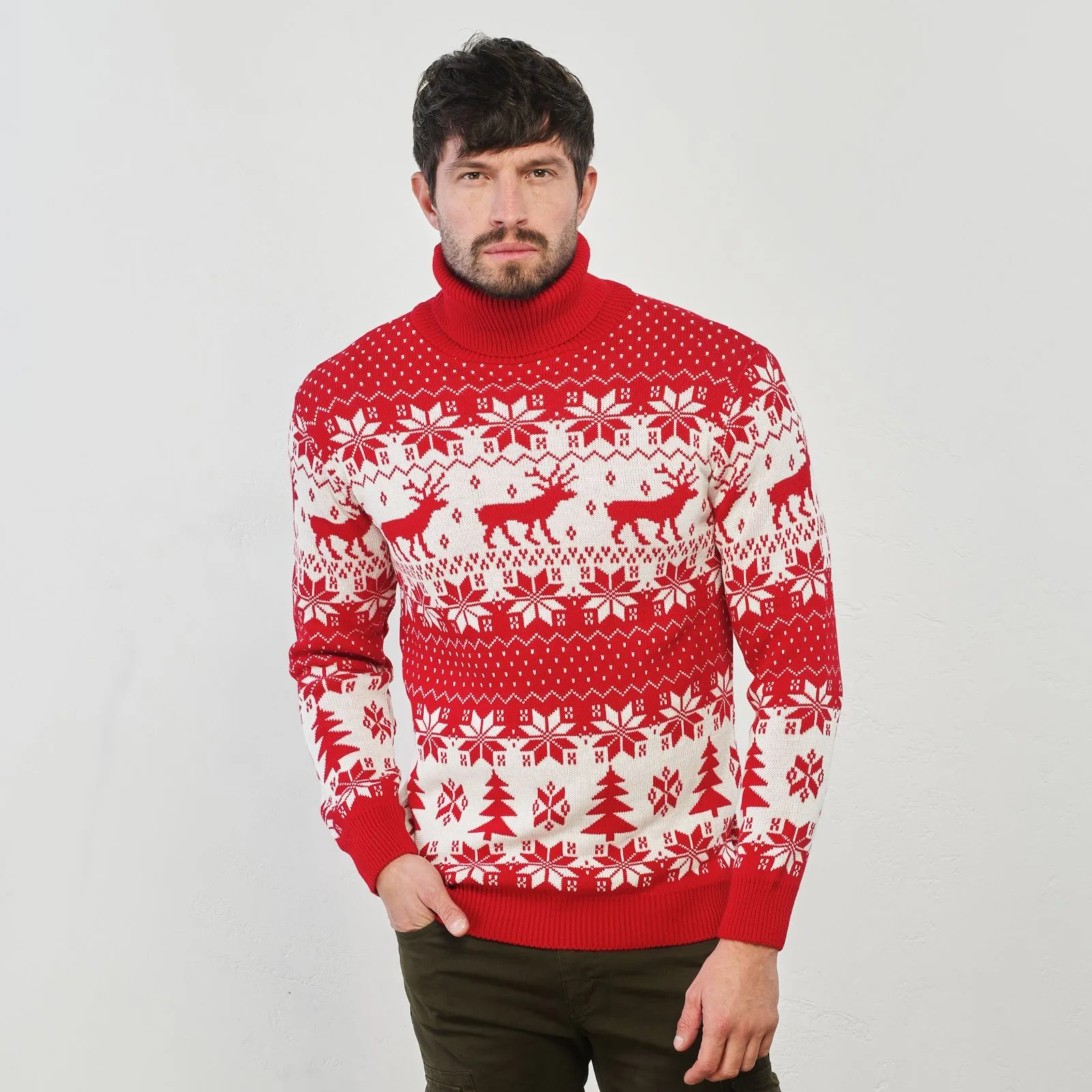 Maglione rosso dolcevita stampa natale