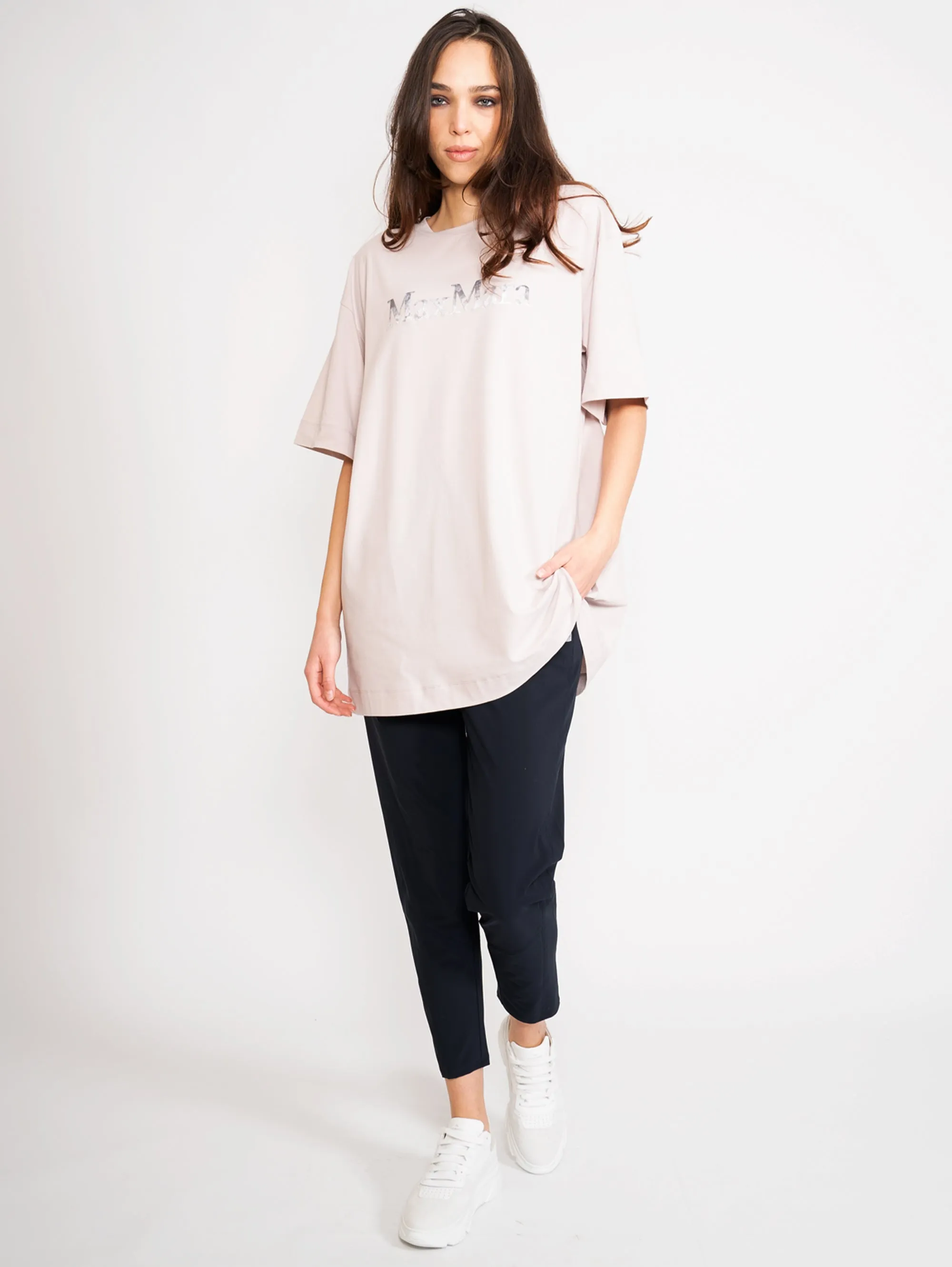 Maxi T-Shirt con Stampa Rosa