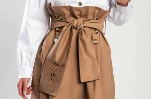 Mini abito bicolore con bottoni, cammello