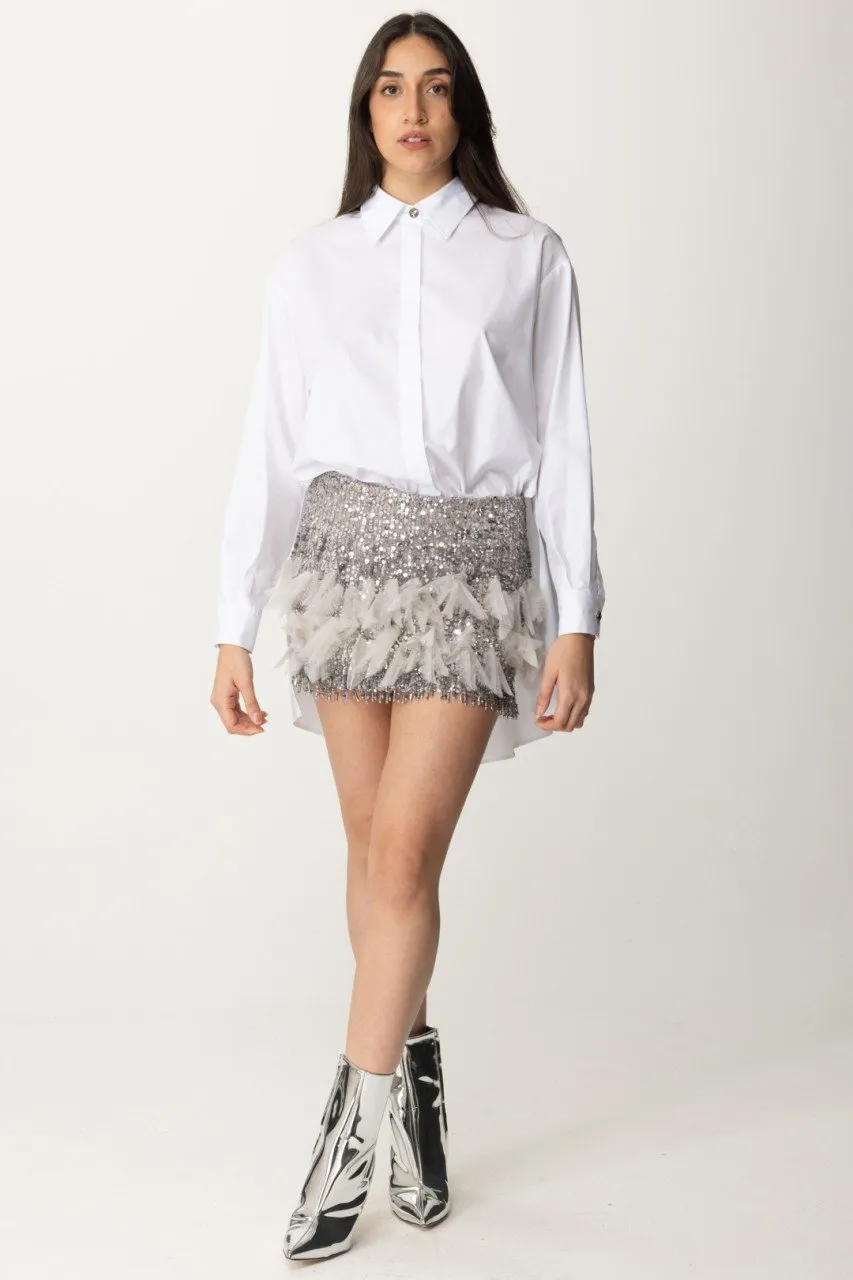 Miniabito con camicia e gonna ricamata Bianco/Perla