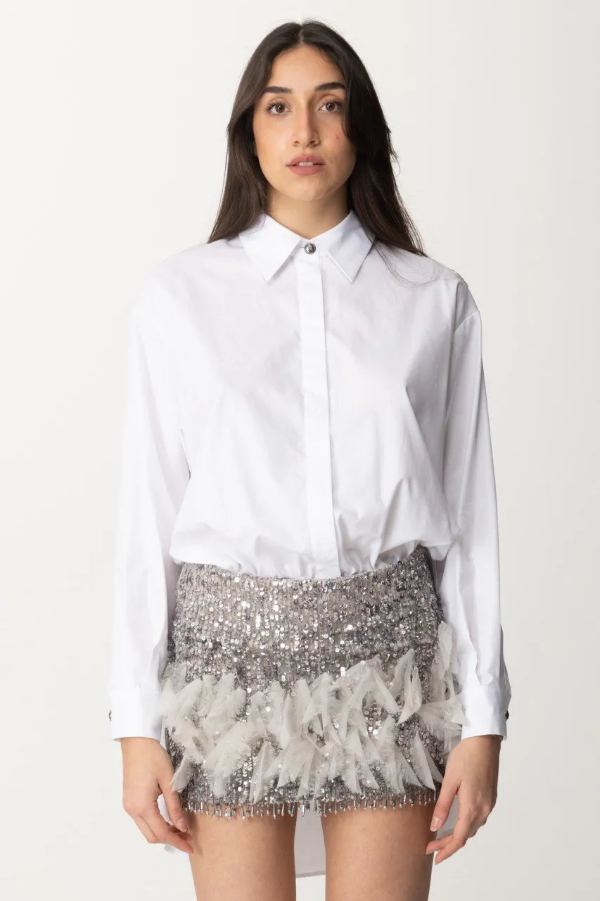Miniabito con camicia e gonna ricamata Bianco/Perla