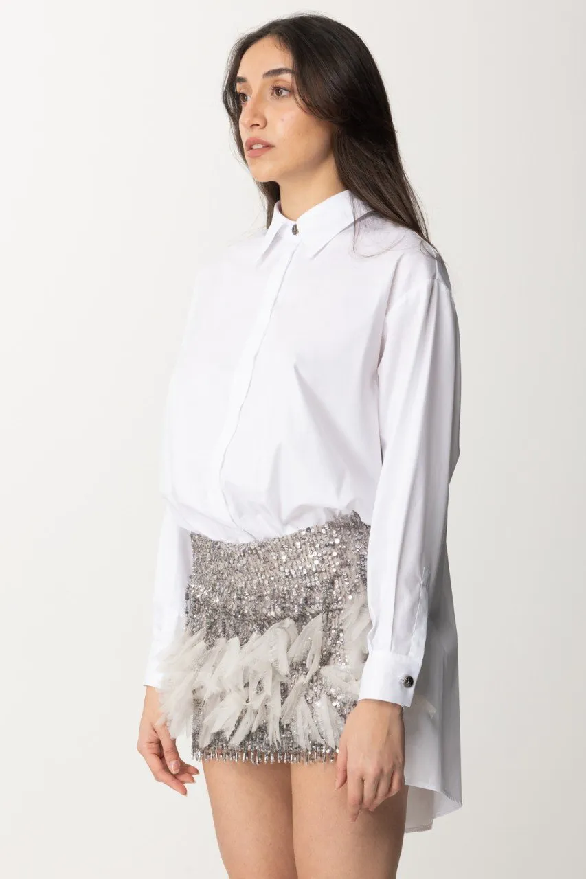 Miniabito con camicia e gonna ricamata Bianco/Perla