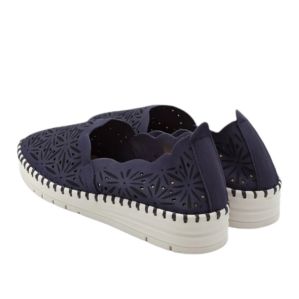 Mocassino donna traforato in tessuto di ecopelle Grunland SC2556 F6SAVI BLU