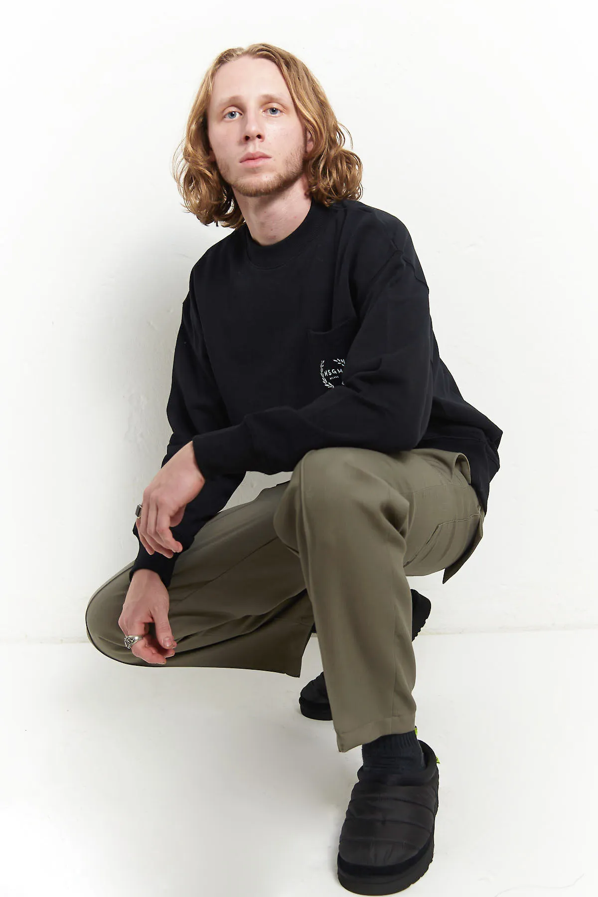 MSGM Milano Felpa nera con logo sul taschino