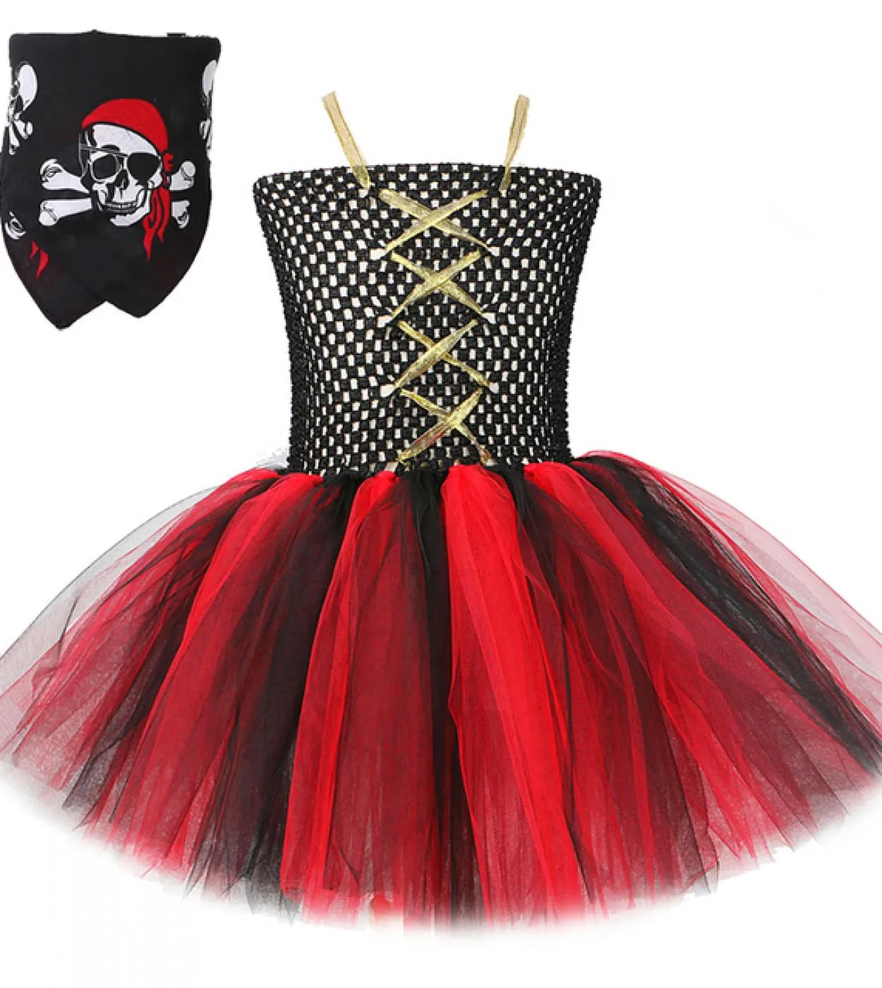 Neonate Pirate Tutu Dress For Kids Carnevale Costume di Halloween Princess Girl Cosplay Abiti con fazzoletto di teschio Bambino
