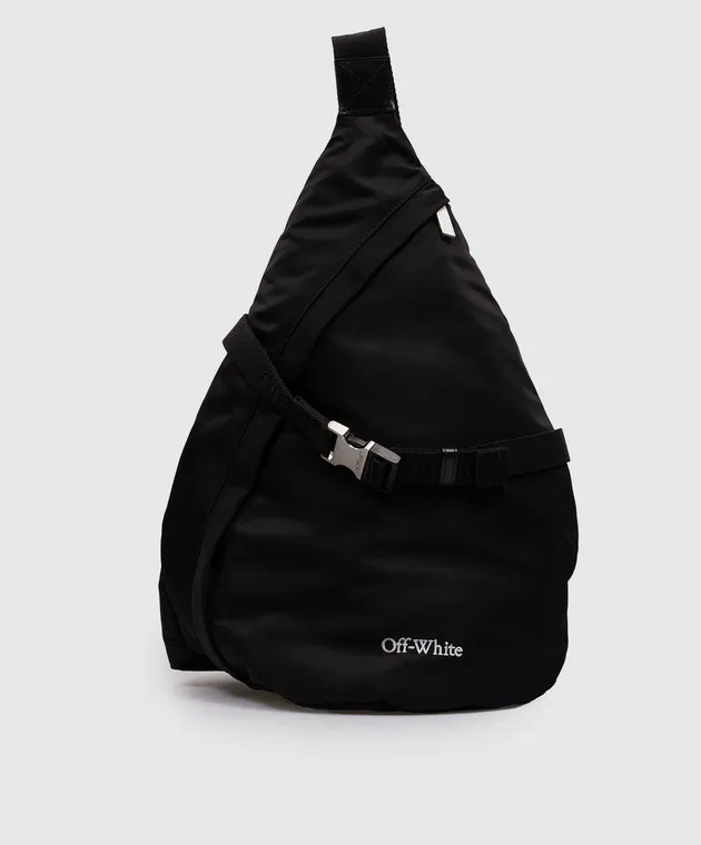Off-White Borsa a tracolla nera con ricamo logo OMNQ093F24FAB001