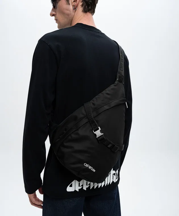 Off-White Borsa a tracolla nera con ricamo logo OMNQ093F24FAB001